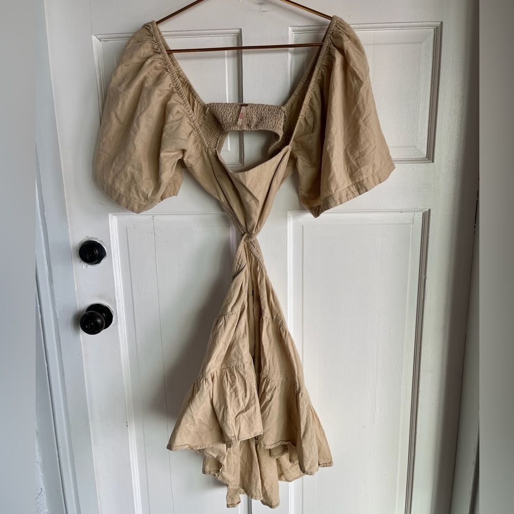 New free people endless summer cross of sunlight tan cut out sleeved mini dress - Picture 2 of 5